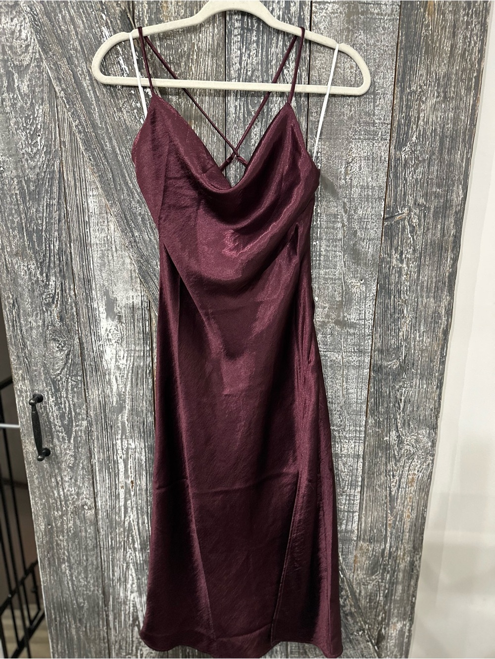 Satin Cowl Neck Slip Dress - Burgundy